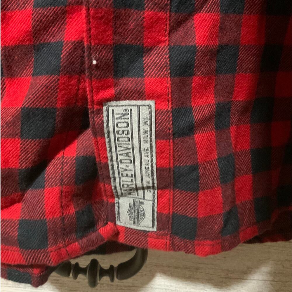 Harley Davidson Red Plaid Patchwork Button Up Shi… - image 4